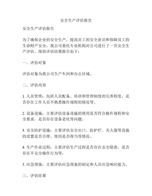 安全生产评估报告