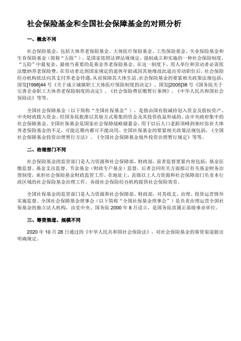 社会保险基金和全国社会保障基金的对照分析