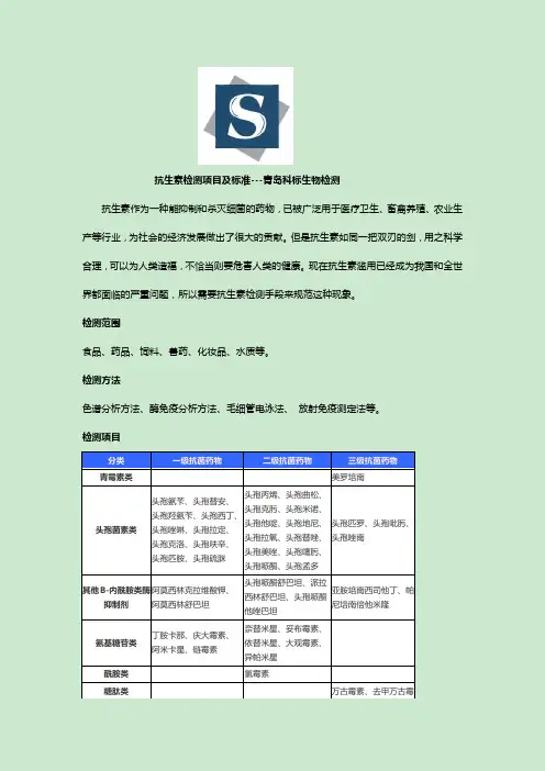 简述：抗生素检测项目及标准