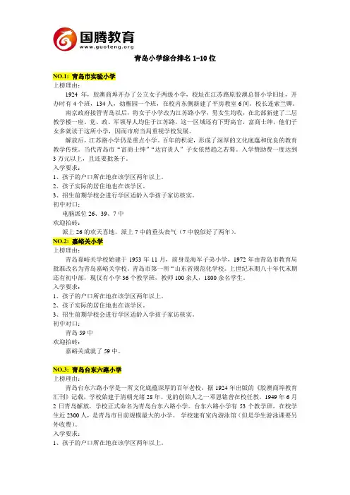 青岛小学、初中、高中综合排名