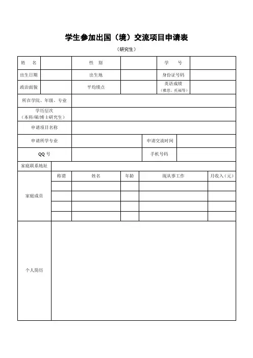 学生参加出国(境)交流项目申请表