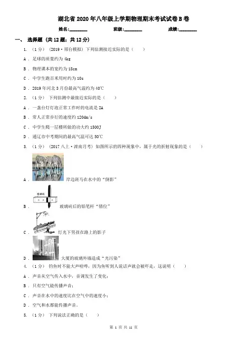 湖北省2020年八年级上学期物理期末考试试卷B卷