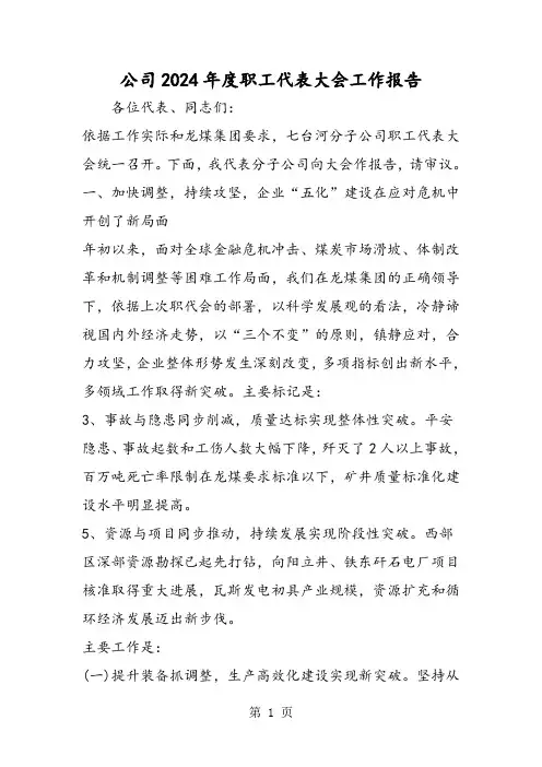 公司2024年度职工代表大会工作报告