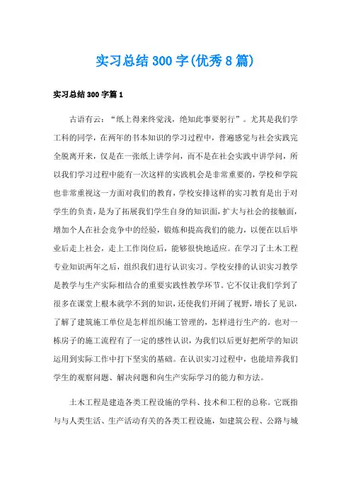 实习总结300字(优秀8篇)