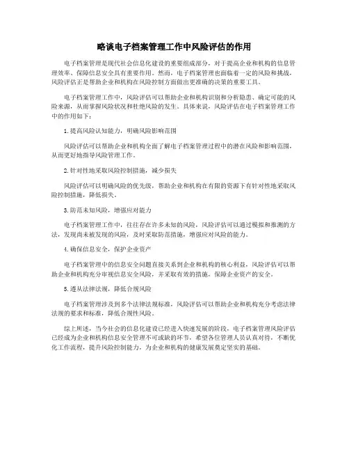略谈电子档案管理工作中风险评估的作用