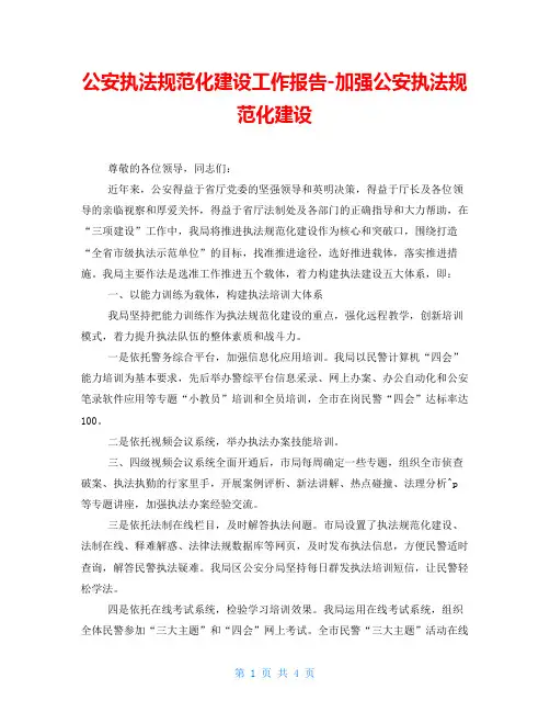 公安执法规范化建设工作报告加强公安执法规范化建设