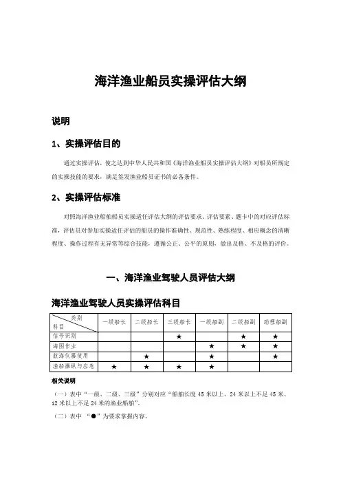 海洋渔业船员实操评价大纲