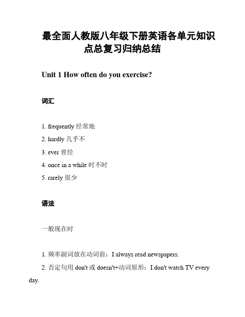 最全面人教版八年级下册英语各单元知识点总复习归纳总结