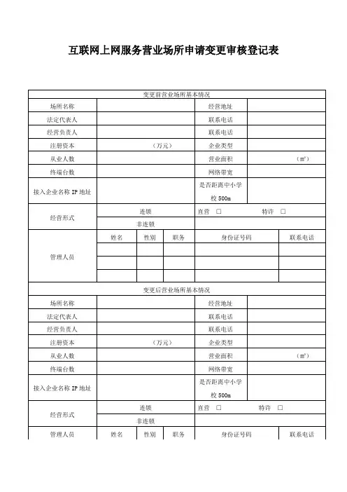 互联网上网服务营业场所申请变更审核登记表