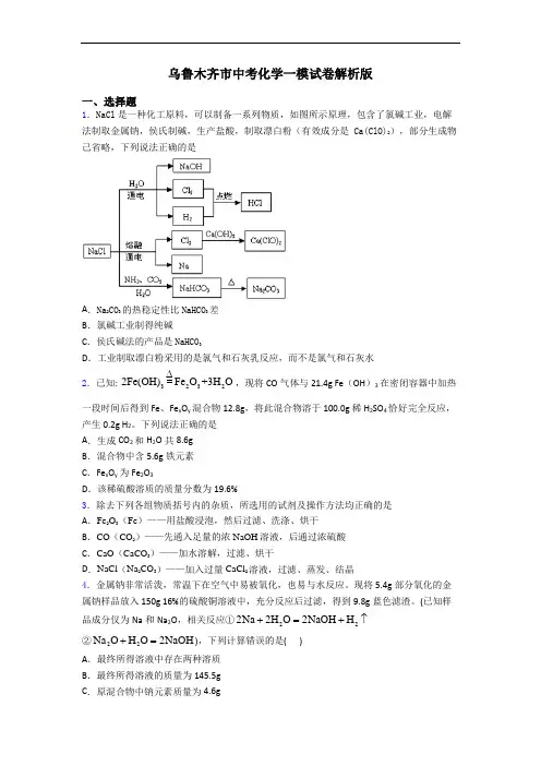乌鲁木齐市中考化学一模试卷解析版