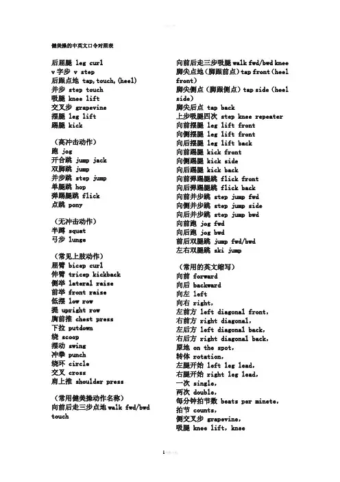 健美操的中英文口令对照表
