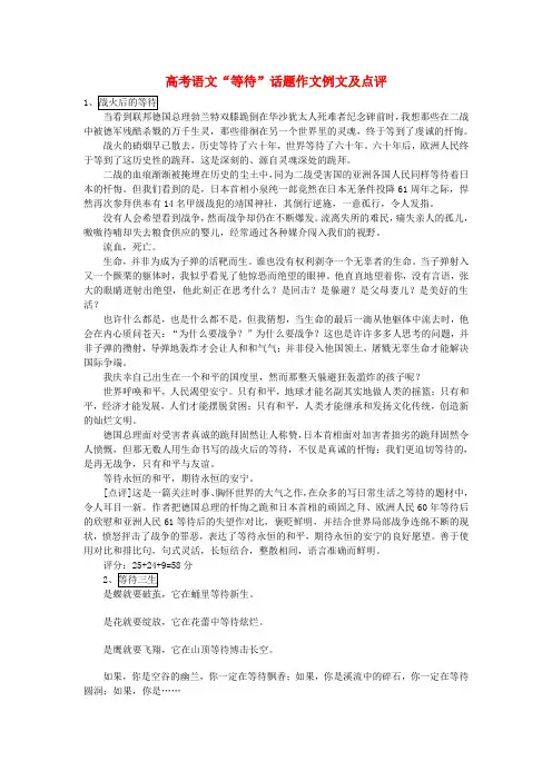 高考语文“等待”话题作文例文及点评