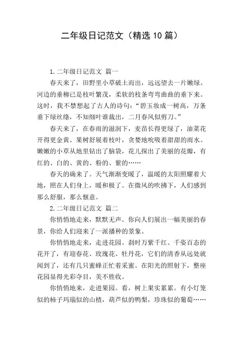 二年级日记范文(精选10篇)