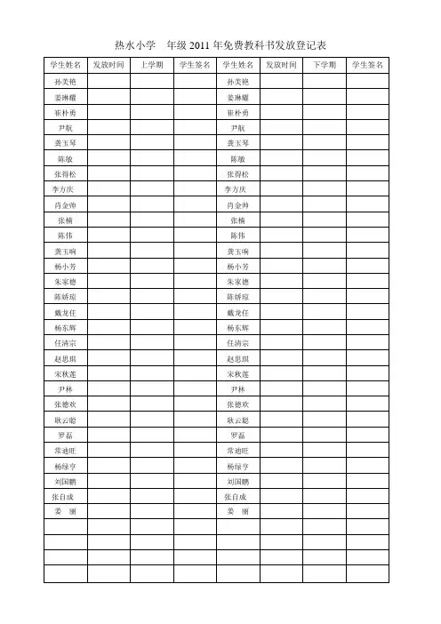 热水小学2011年学生免费教科书发放登记表2