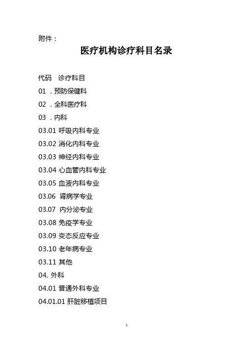 医疗机构诊疗科目名录代码