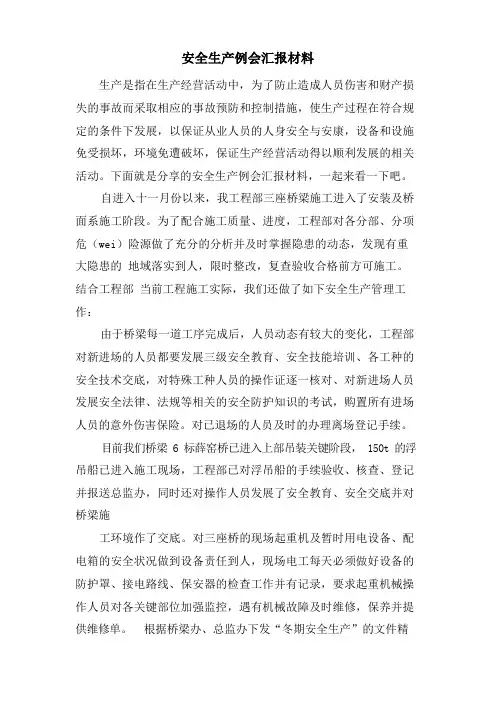 安全生产例会汇报材料