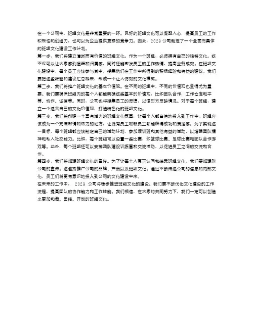 2023公司班组文化建设工作计划