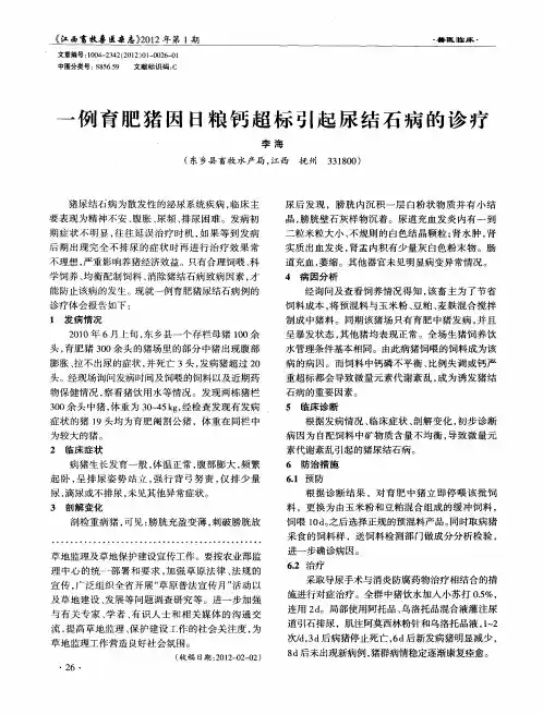 一例育肥猪因日粮钙超标引起尿结石病的诊疗