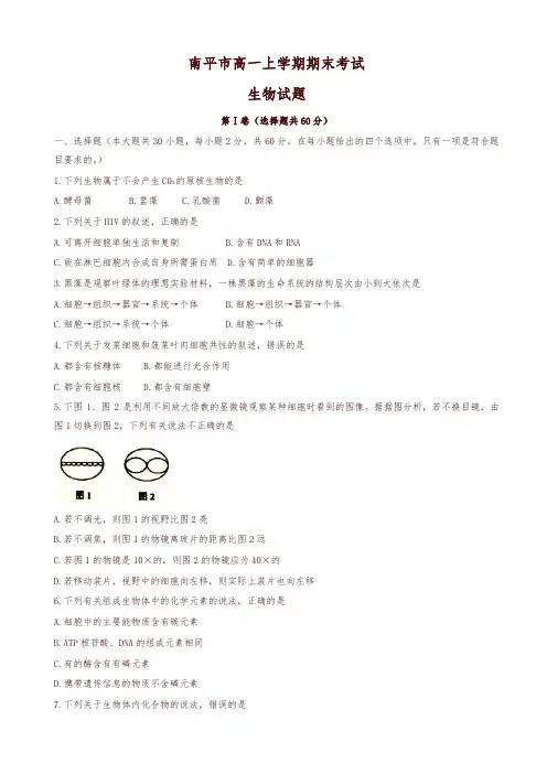 2019-2020年高一上学期期末考试生物有答案-精品推荐