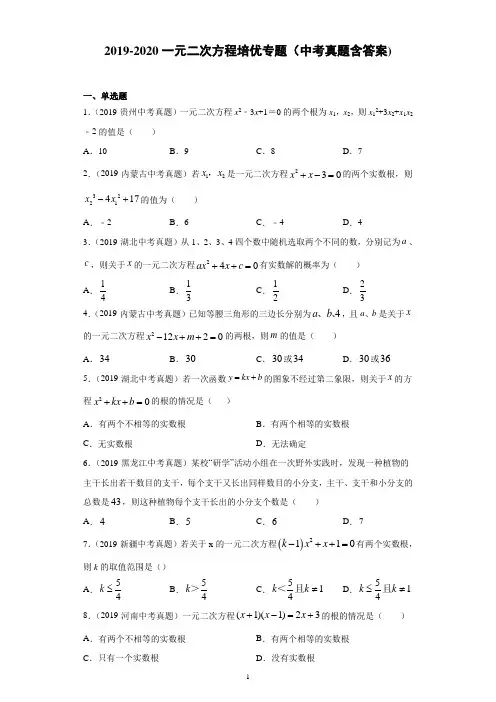 一元二次方程拔高专题(2019中考真题)(含答案)