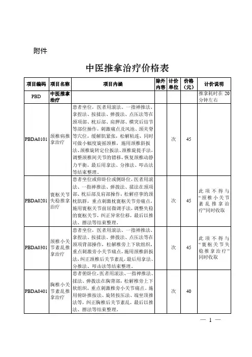 中医推拿治疗价格表