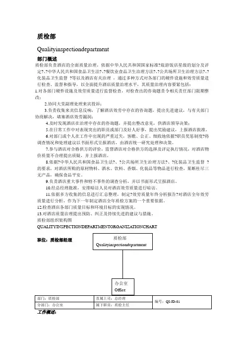 某酒店质检部运作管理手册
