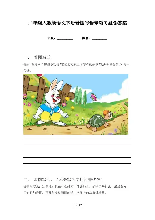 二年级人教版语文下册看图写话专项习题含答案