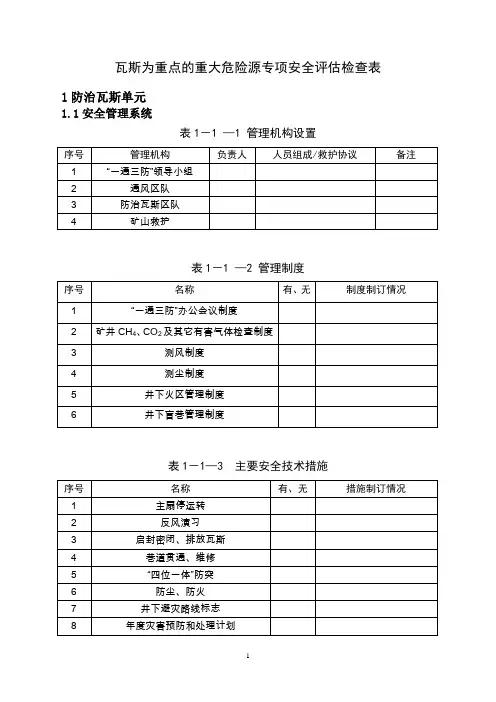 2019年瓦斯专项安全评估检查表.doc