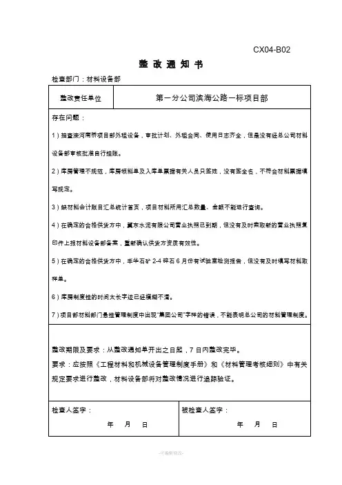 整改通知单样表
