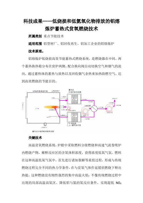 科技成果——低烧损和低氮氧化物排放的铝熔炼炉蓄热式贫氧燃烧技术