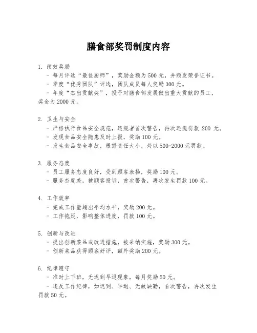 膳食部奖罚制度内容