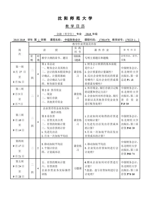赵迎红 中级财务会计教学日历2018-2019(1)
