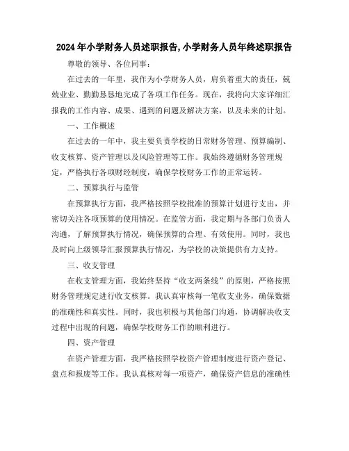 2024年小学财务人员述职报告,小学财务人员年终述职报告