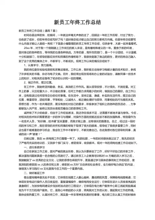 新员工年终工作总结（通用7篇）