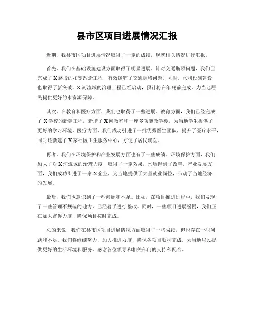 县市区项目进展情况汇报