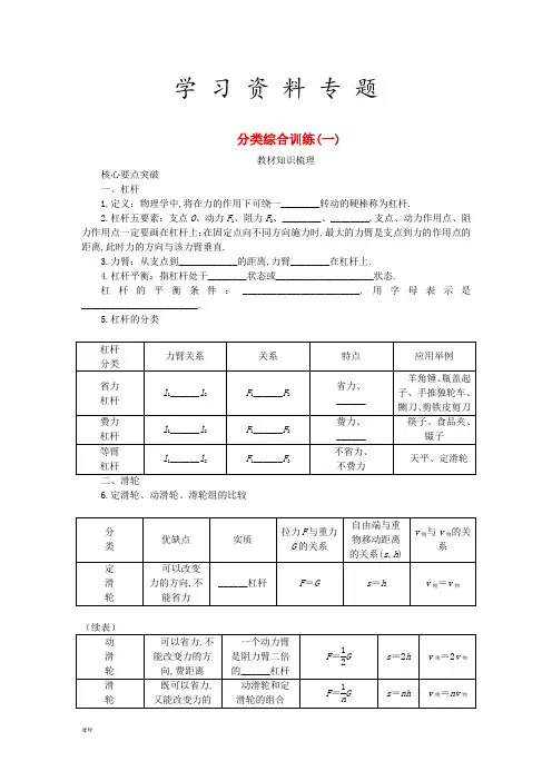 2019九年级物理上册第十一章简单机械和功分类综合训练(一)练习(含解析)(新版)苏科版