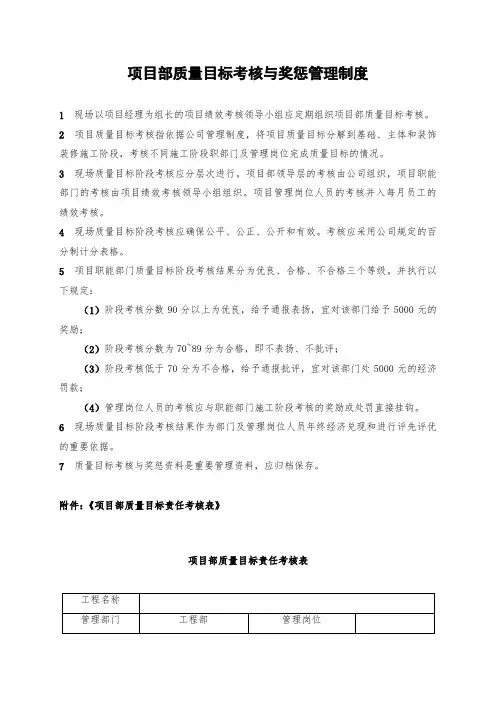 项目部质量目标考核与奖惩管理制度