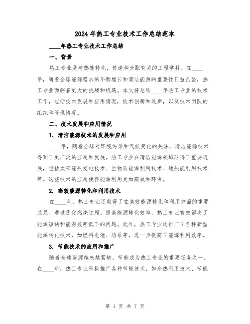 2024年热工专业技术工作总结范本（2篇）