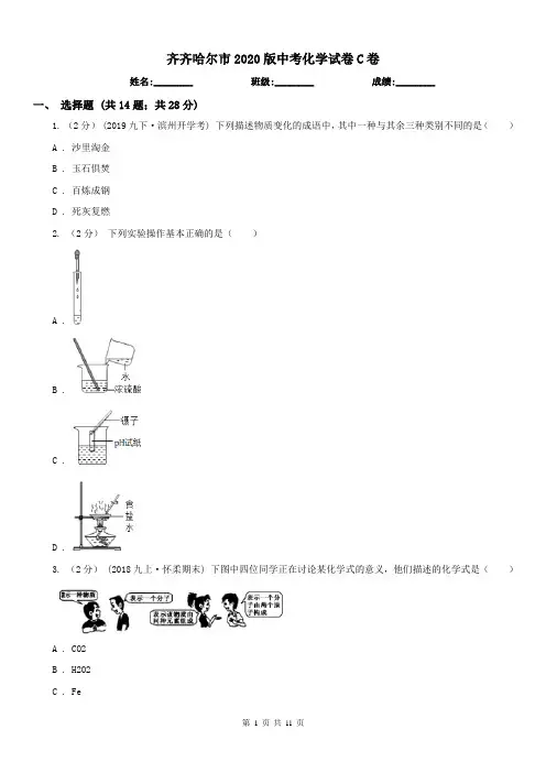 齐齐哈尔市2020版中考化学试卷C卷