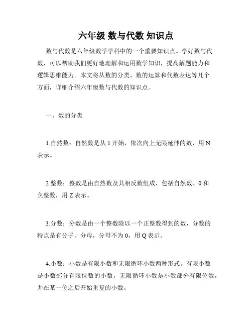 六年级 数与代数 知识点