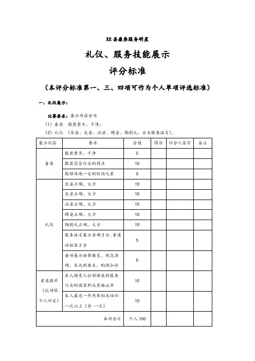 XX县康养服务明星礼仪技能展示评分标准