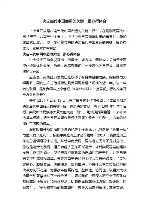 决定当代中国命运的关键一招心得体会