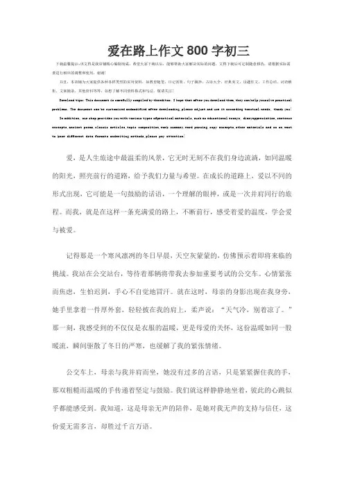 爱在路上作文800字初三