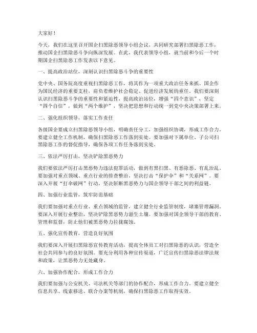 国企扫黑除恶领导发言稿