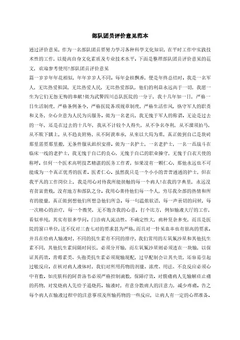 部队团员评价意见范本