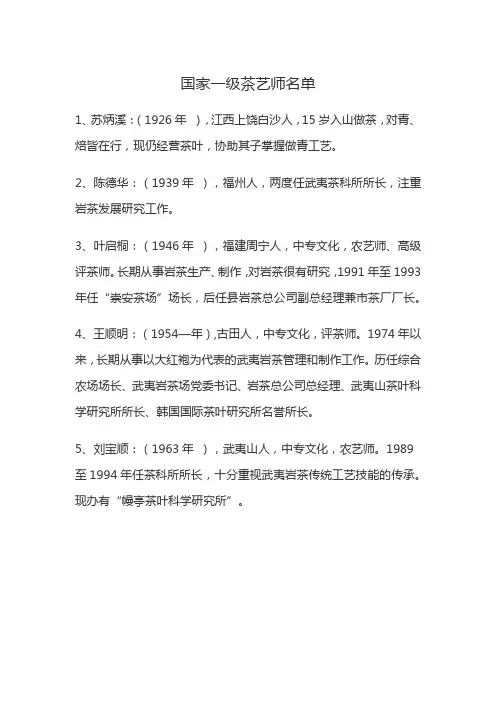 国家一级茶艺师名单
