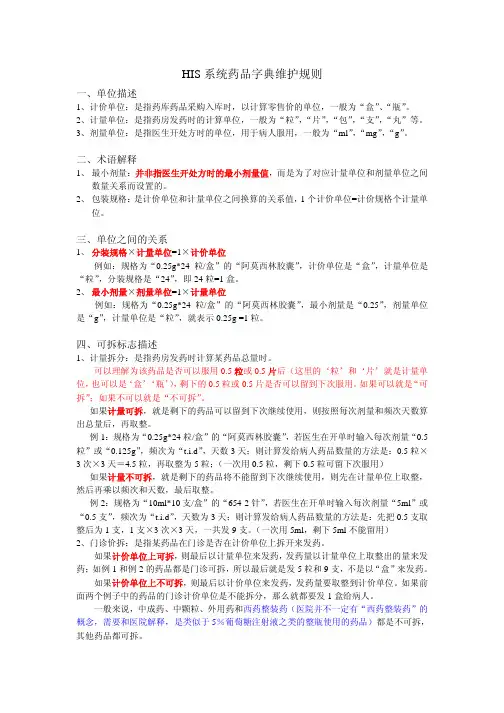 药品字典维护规则