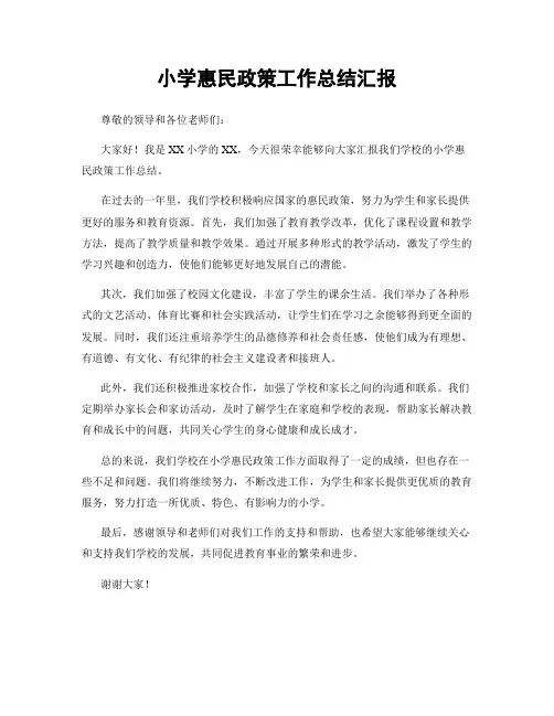 小学惠民政策工作总结汇报