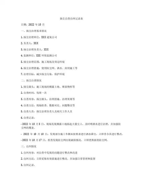 扬尘自查自纠记录表