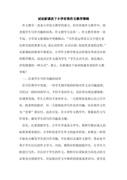 新课改下小学有效作文教学策略